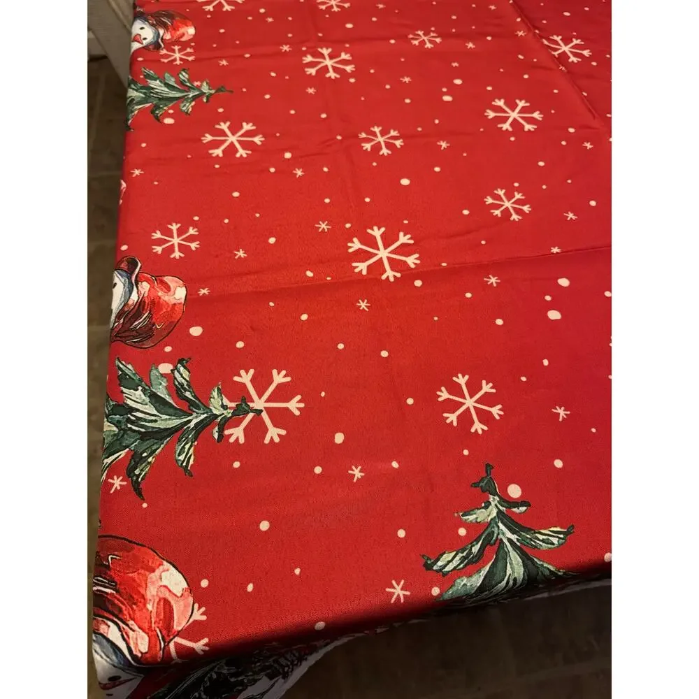 Novilys Christmas Tablecloth 58 X 82 Snowflakes and Snowmen Red Polyester New